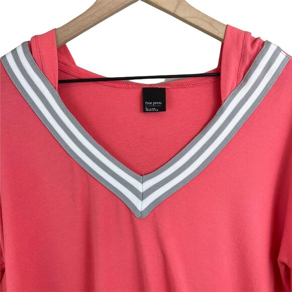 Free Press coral varsity striped v-neck long sleeve lightweight hoodie small - Picture 6 of 12